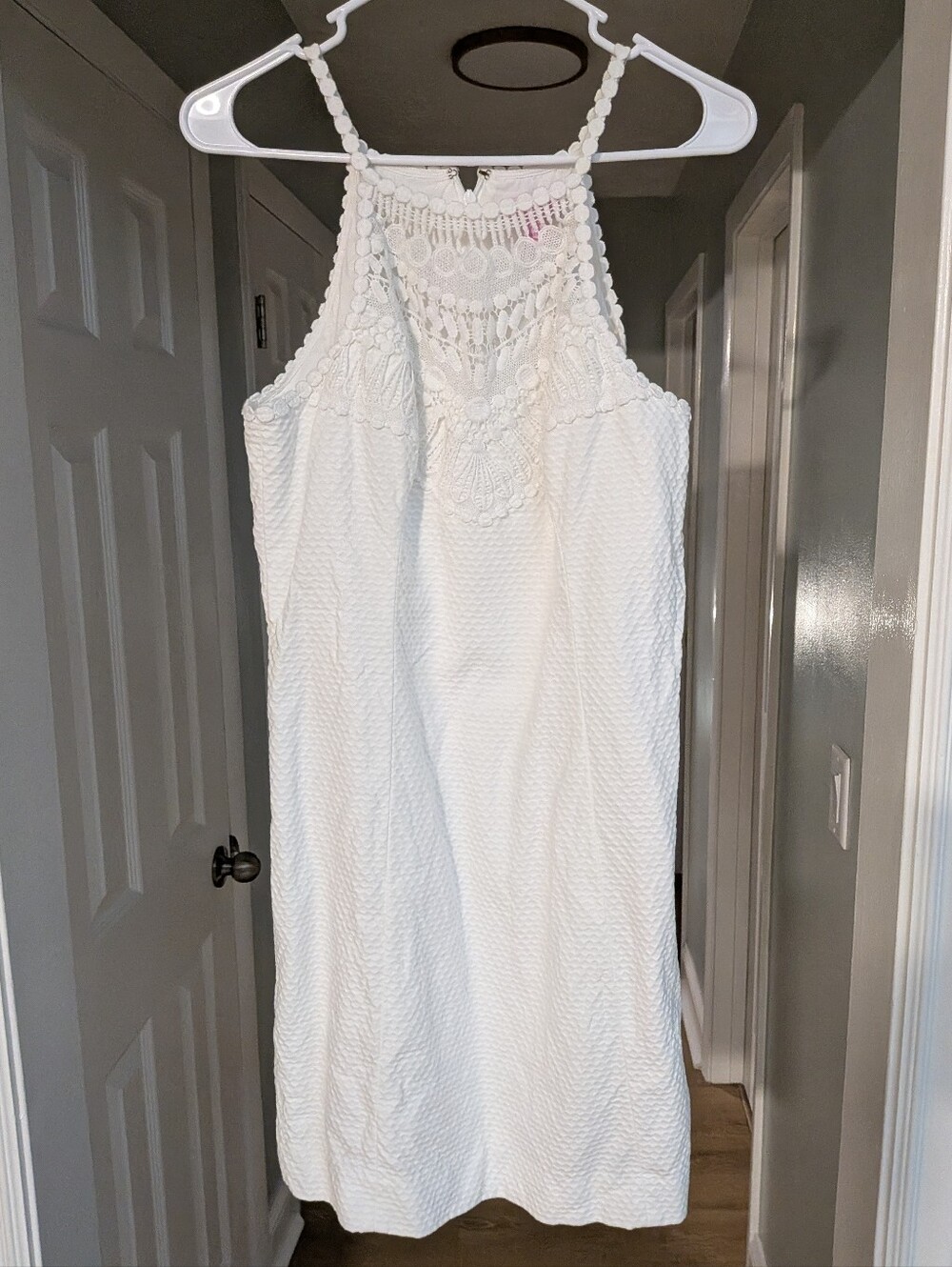 Lilly Pulitzer White Crochet Lace Pearl Shift Dress Sleeveless 8